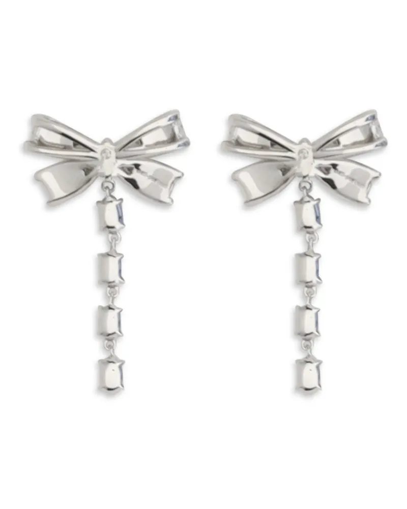 Self-Portrait Crystal Bow Drop Earrings — Silver Silver
