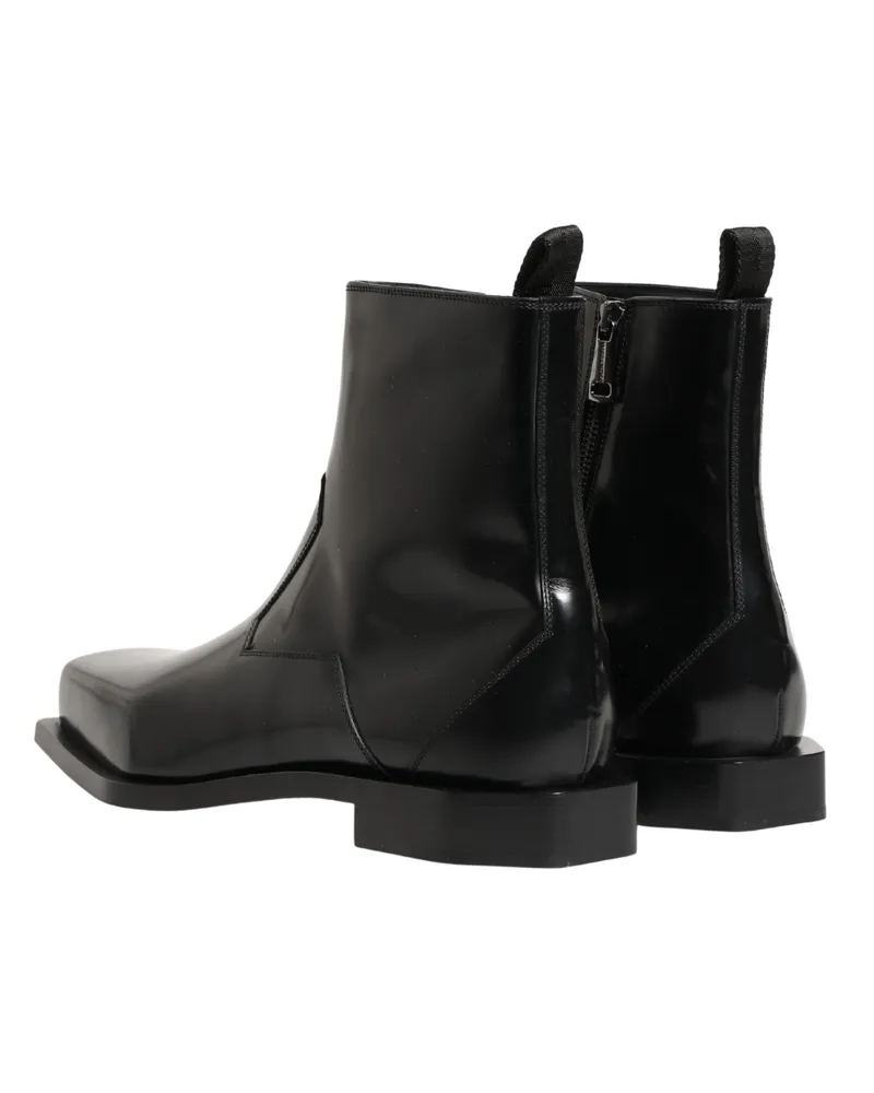 Dolce & Gabbana Men's Black Leather Zip Closure Ankle Boots Shoes Black