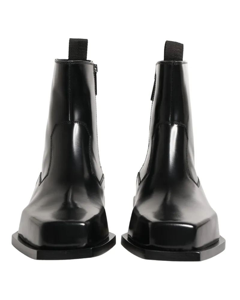 Dolce & Gabbana Men's Black Leather Zip Closure Ankle Boots Shoes Black