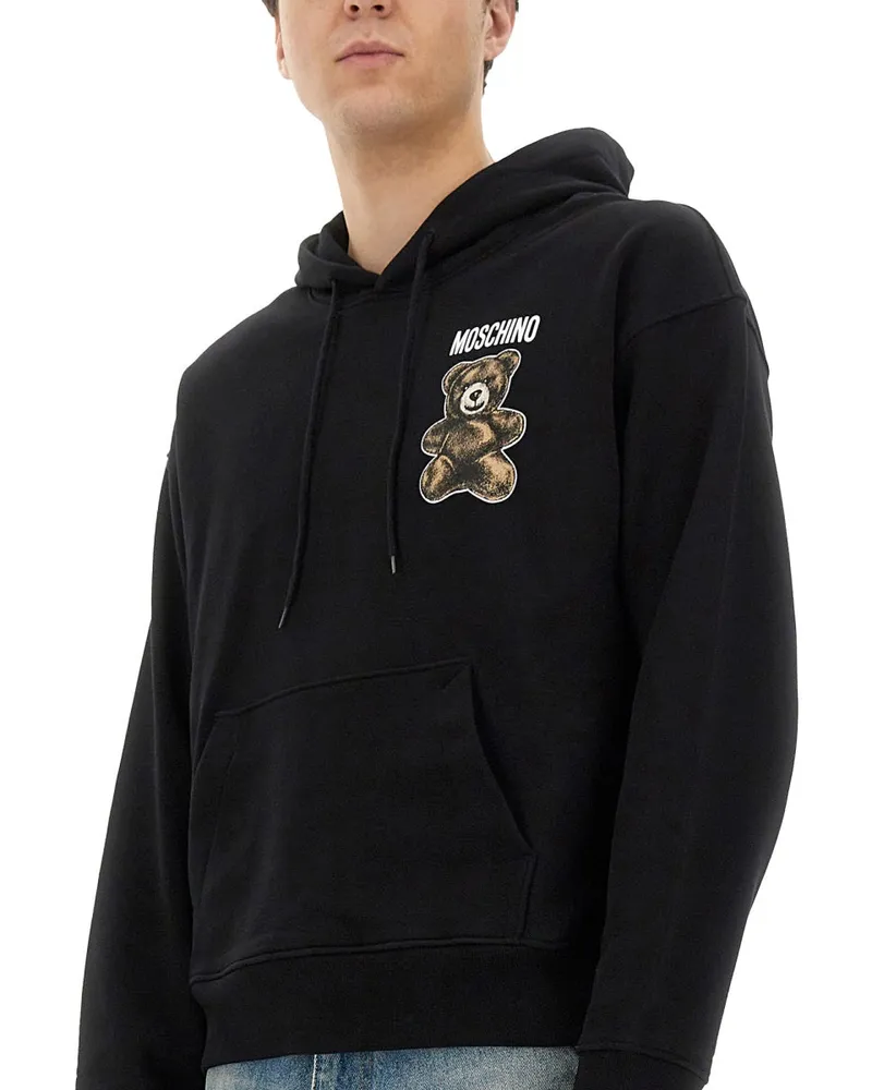 Moschino Teddy Bear Embroidered Hoodie — Black Black