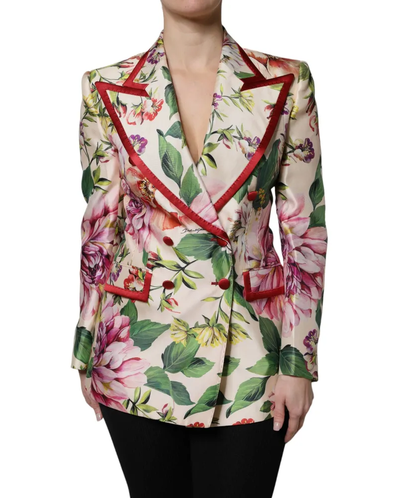 Dolce & Gabbana Women's Multicolor Floral Double Breasted Jacket Silk Elastane Clothing Multicolor