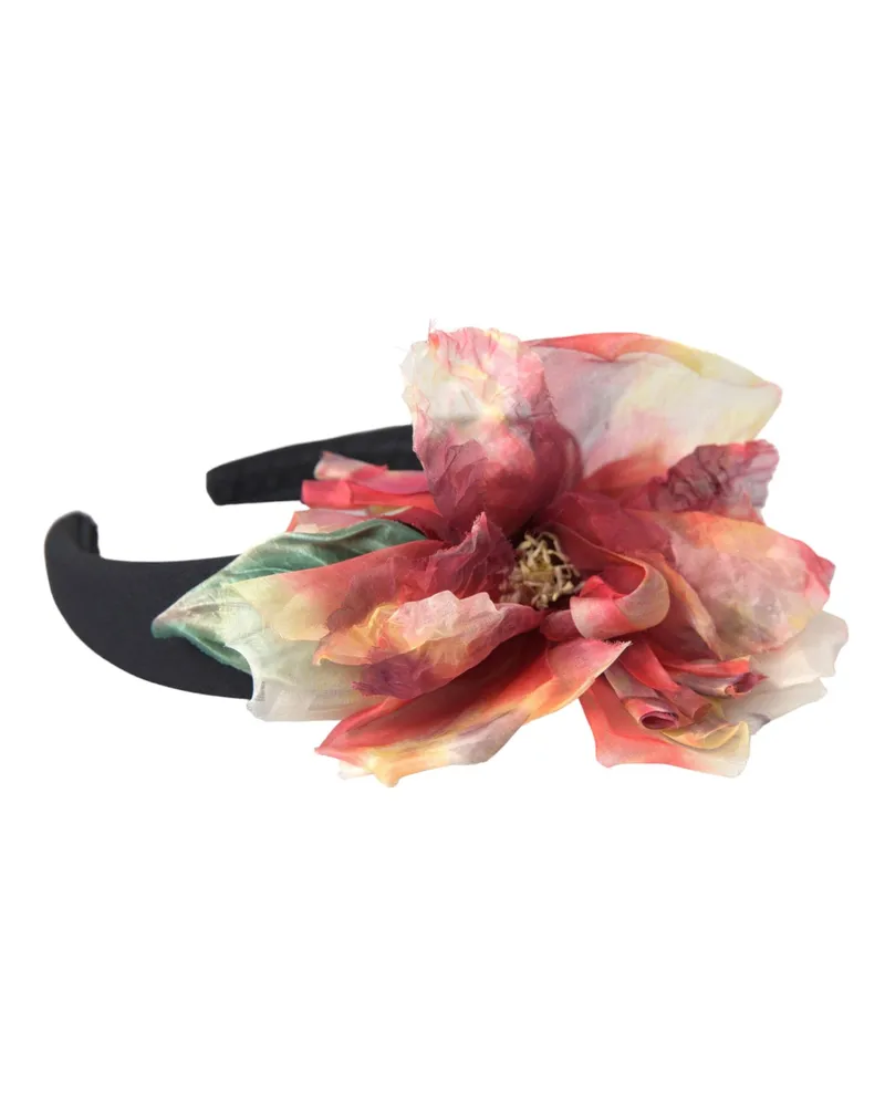 Dolce & Gabbana Rose Pink Silk Floral Black Tiara Women Hairband Diadem Polyester Accessory Black