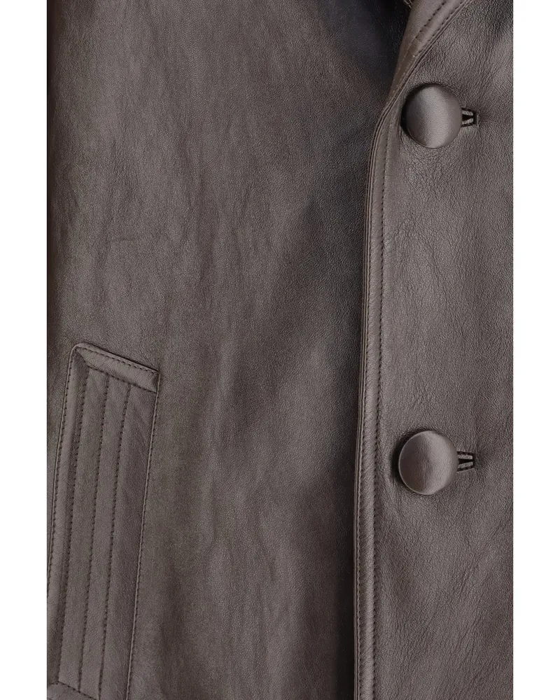 Prada Men's Leather Caban Jacket Coffee Brown Lamb Coat Brown