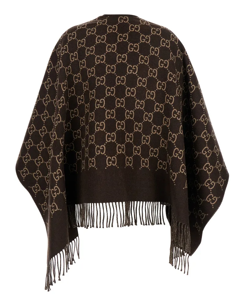 Gucci Women's Cape With Fringes Brown Wool Coat Brown