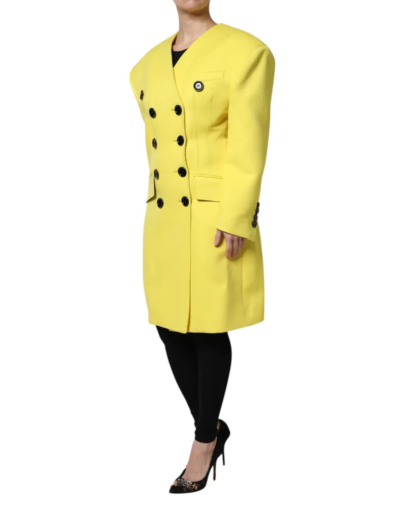 Dolce & Gabbana Women's Yellow Double Breasted Trench Coat Jacket Virgin Wool Clothing Yellow