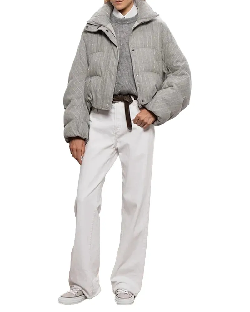 Brunello Cucinelli Pinstriped Padded Jacket — Gray Gray