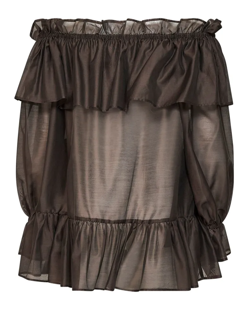 Blanca Women's Off-The-Shoulder Tunic Cevil Mocha Brown Lyocell Shirt Brown