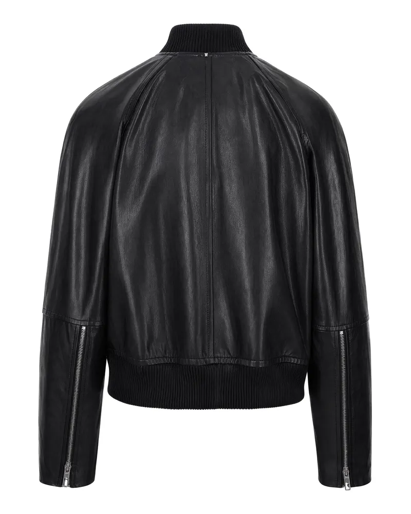 SPORTMAX Women's Leather Bomber Jacket Black Lambskin Black