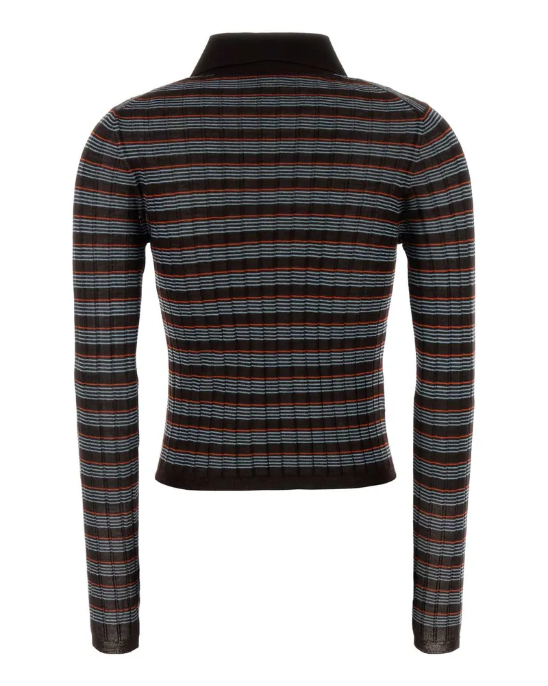 Prada Women's Embroidered Knit Polo Shirt Moro+nube Exterior: Cashmere Silk Maglieria Sweater Black