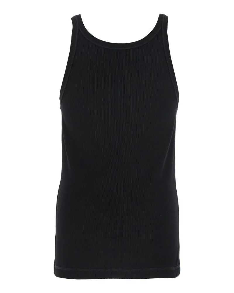 Dolce & Gabbana Men's Black Sleeveless Top With Logo Embroidery Cotton Tops Black