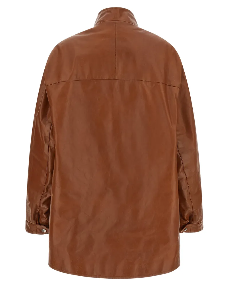 Prada Calfskin Leather Coat — Brown Brown