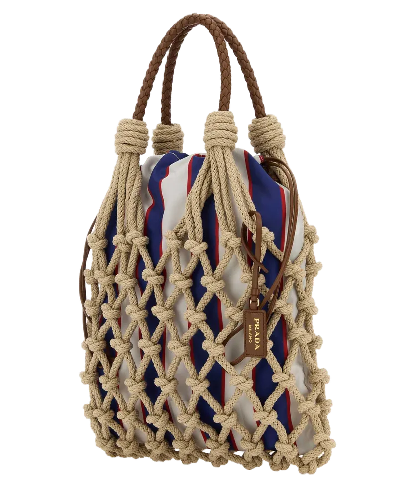 Prada Women's Beige Mesh Handbag Cordaroyal Co-Agnello Borse A Mano Bag Beige