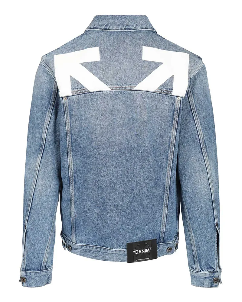 OFF-WHITE Men Denim Jacket Half Arrow Light Medium Blue Cotton Blue