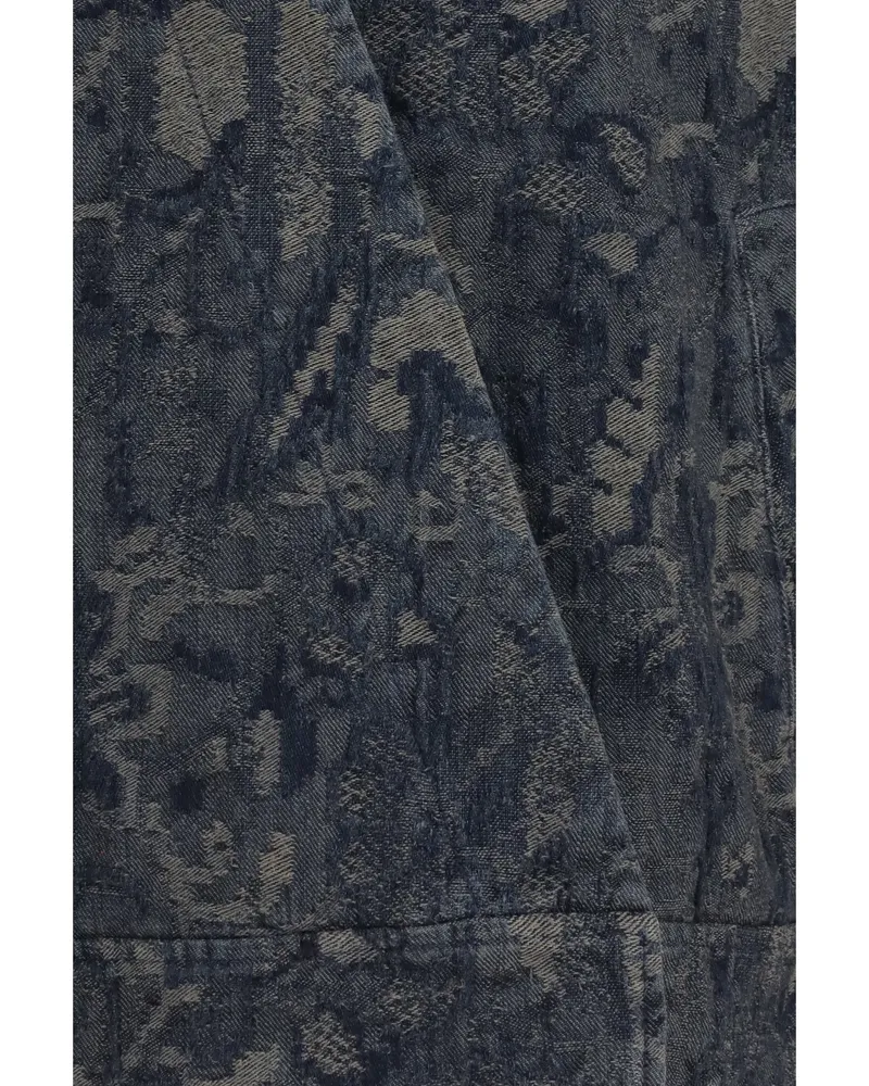 Giorgio Armani Women's Jacket Oversized Floral Jacquard Denim Grey-Navy Cotton Blazers Grey/navy Gray