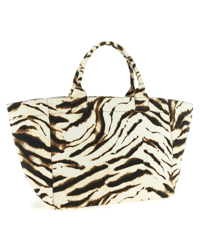 Ganni Zebra-Print Canvas Tote Bag — Cream Beige