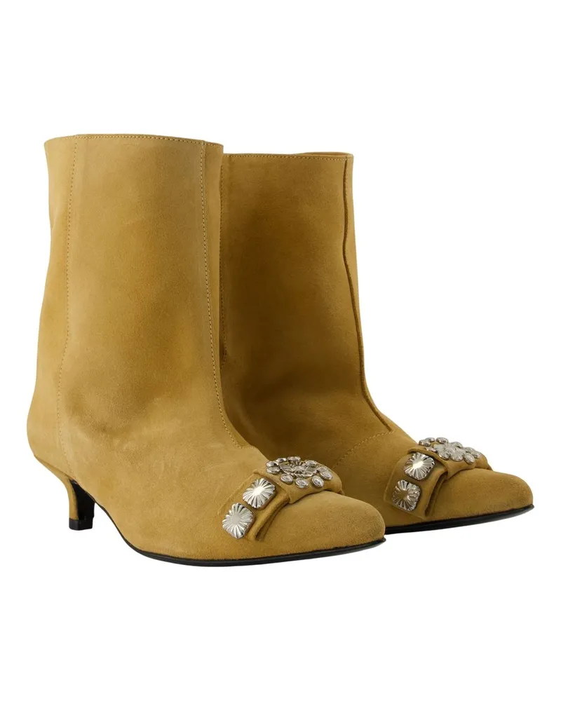 Toga Women's Ornamental-Buckle Suede Boots Yellow Calfskin Yellow