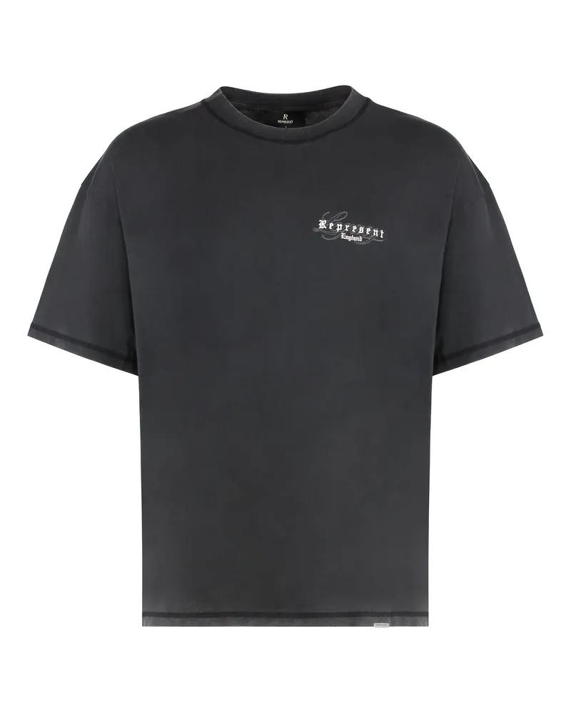 REPRESENT Vintage Effect Logo-Embroidered T-Shirt — Black Black