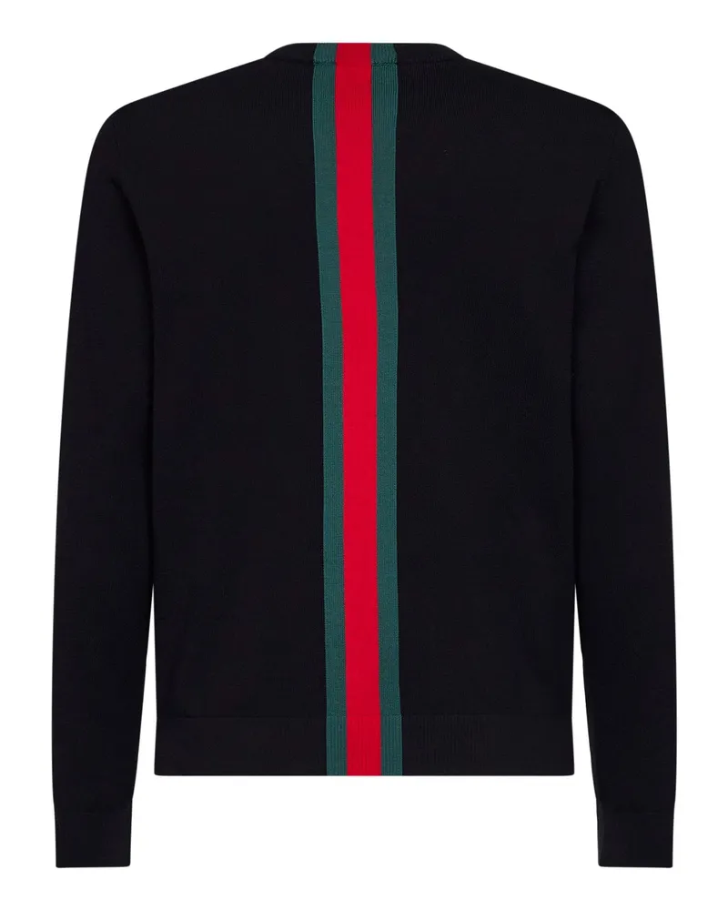 Gucci Web Intarsia Stripe Crewneck Sweater — Black Black