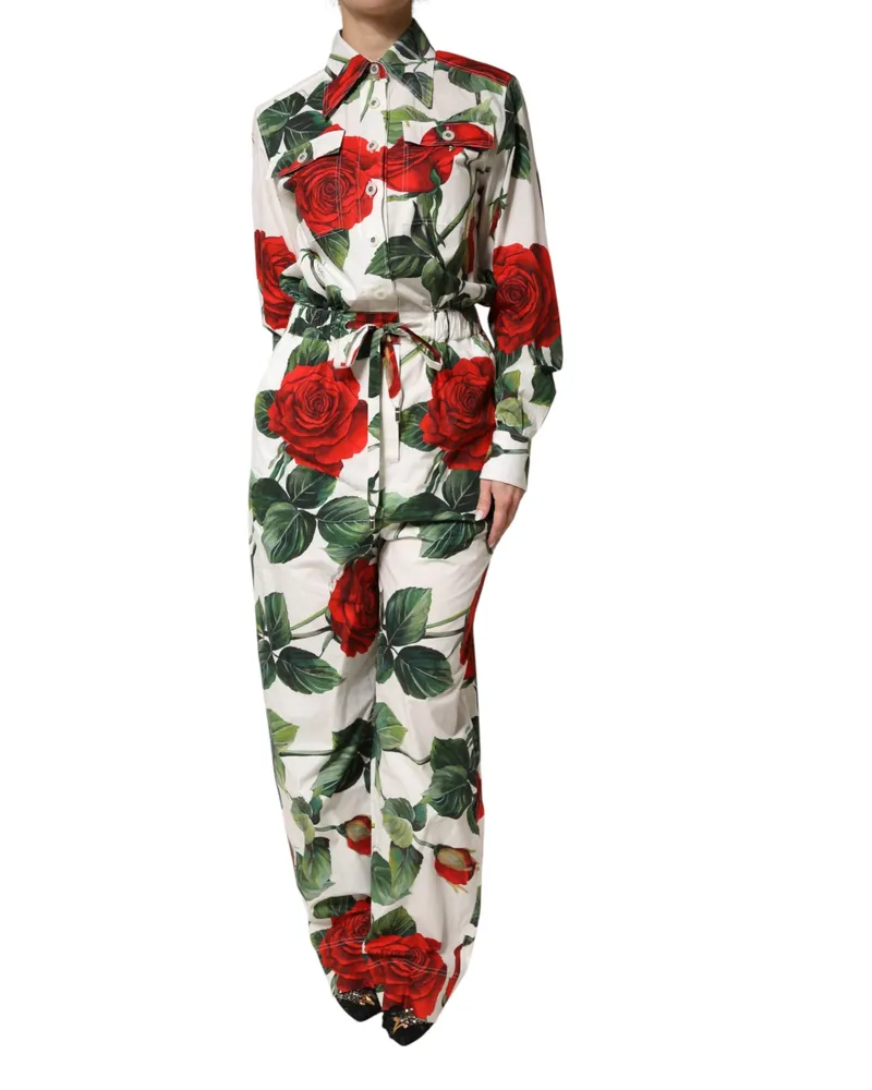 Dolce & Gabbana Women White Floral Print Cotton Jumpsuit Dress White