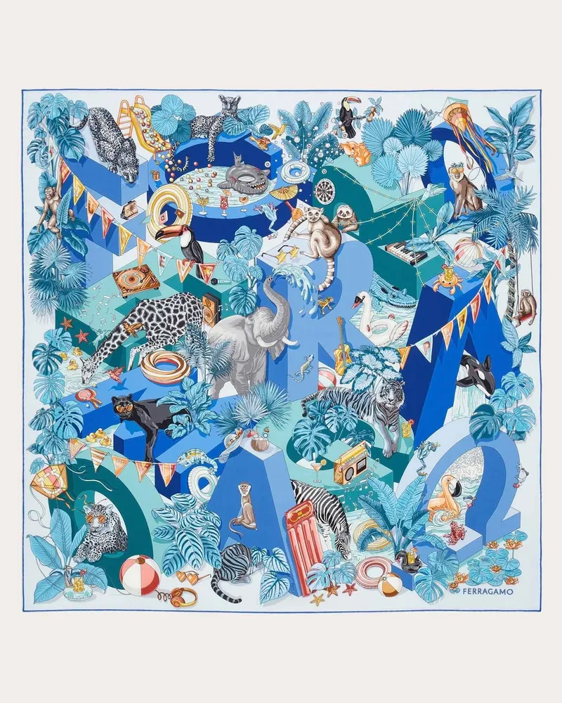 Ferragamo Jungle Party Silk Scarf — Multicolor Multicolor