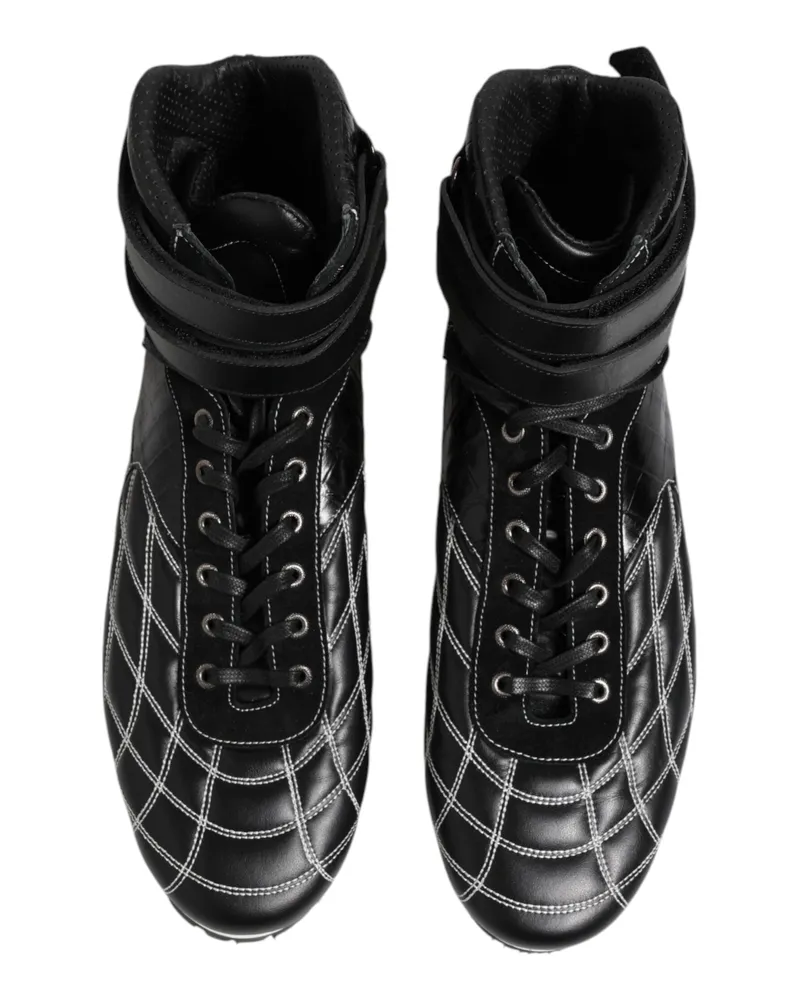 Dolce & Gabbana Men's Black Quilted Leather Lace Up Sneakers Shoes Black