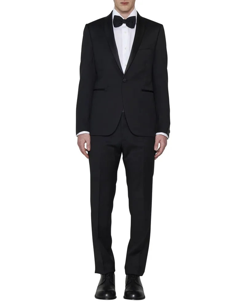 Tagliatore Men's Wool Tuxedo Black Virgin Suits Black