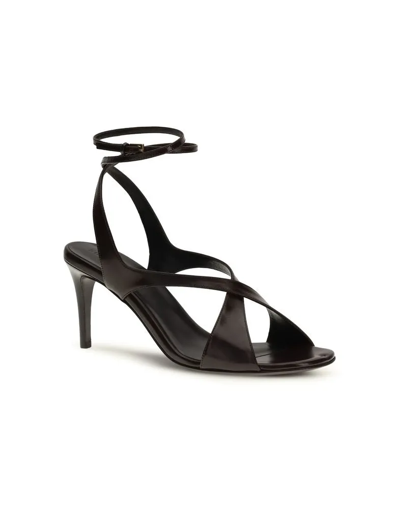 KHAITE Women's Black Calf Leather Bos Taurus Strap-On Sandals Black