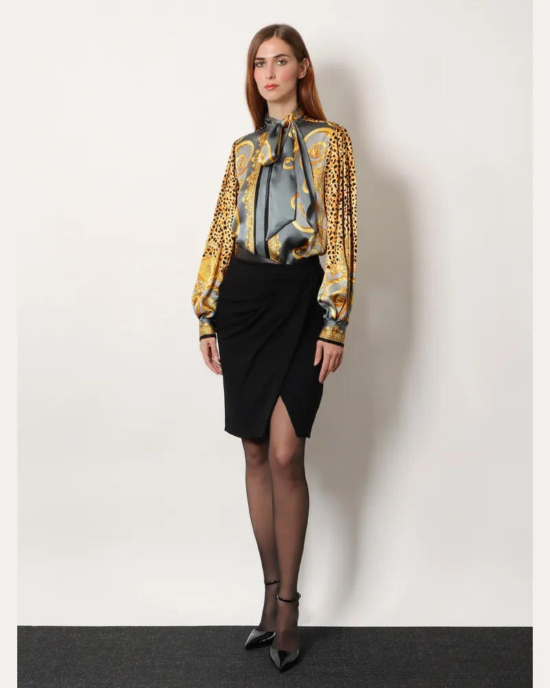 Versace Women's Cheetah Foulard Lavallière Silk Shirt Multicolor