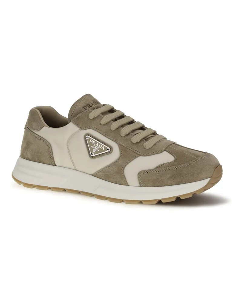 Prada Men's Sneakers Prax Suede And Re-Nylon Desert-Ivory Lace-Up Shoes Desert/ivory Flat Beige
