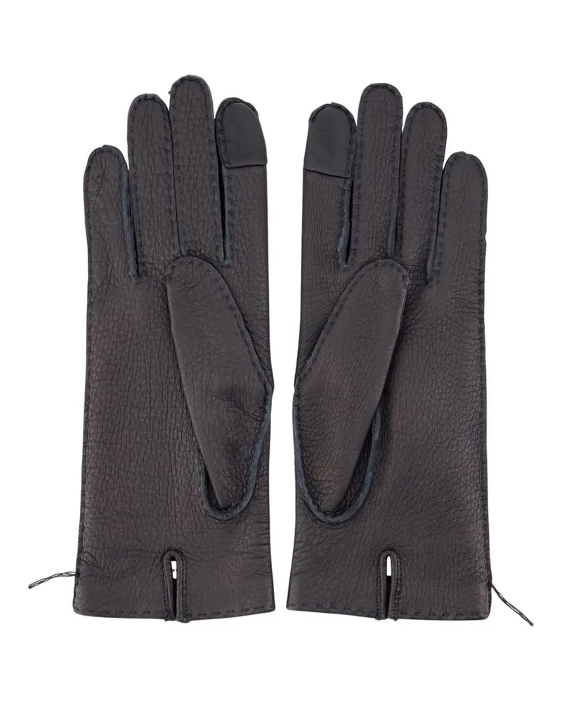 AMI Paris Calfskin Leather Gloves — Black Black