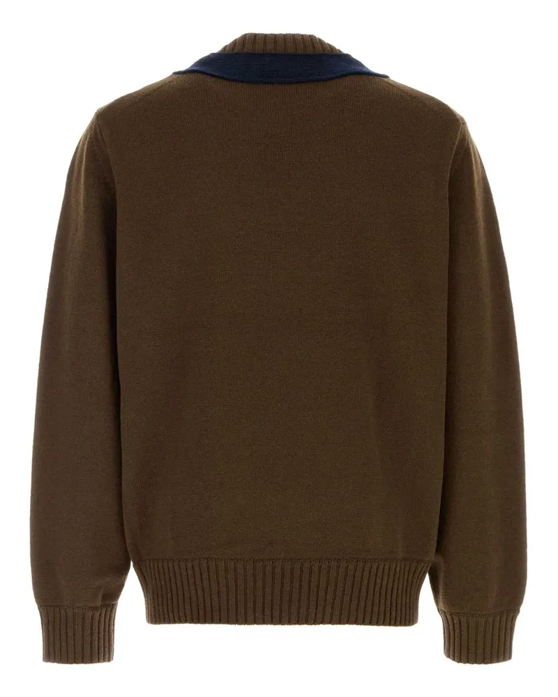 Sacai Men's Brown Wool Sweater Brownnavy Exterior: Maglieria Brown