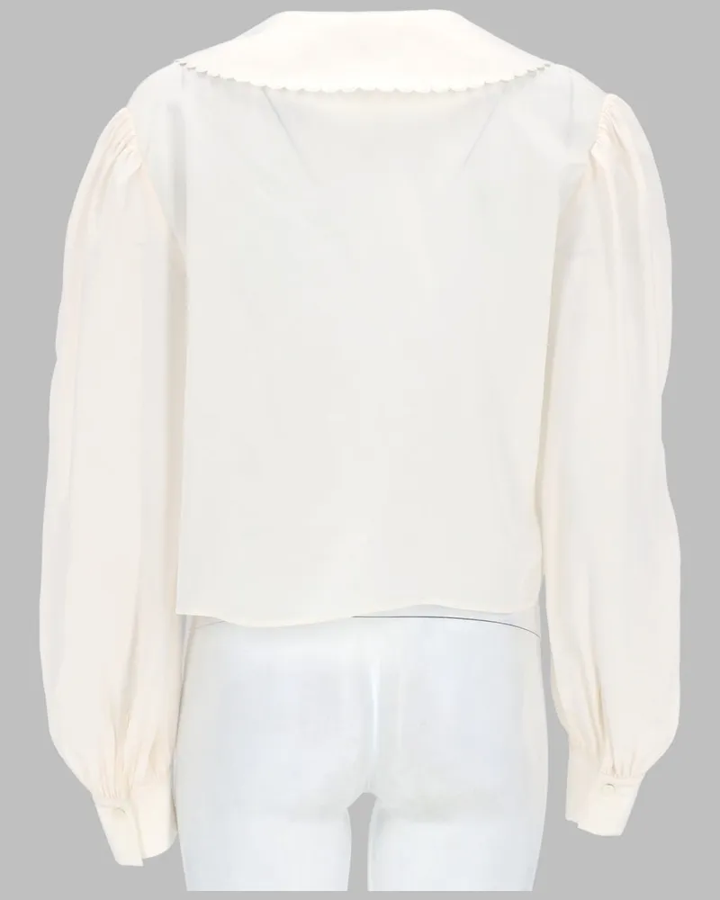 Chloé Puff-Sleeve Crêpe de Chine Silk Blouse — Ivory Ivory