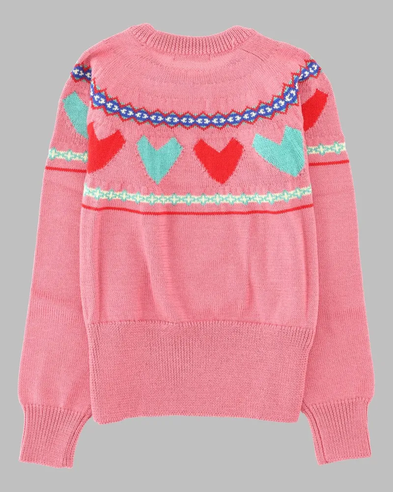 Marni Wool-Blend Knit with Intarsia Hearts Sweater — Pink Pink