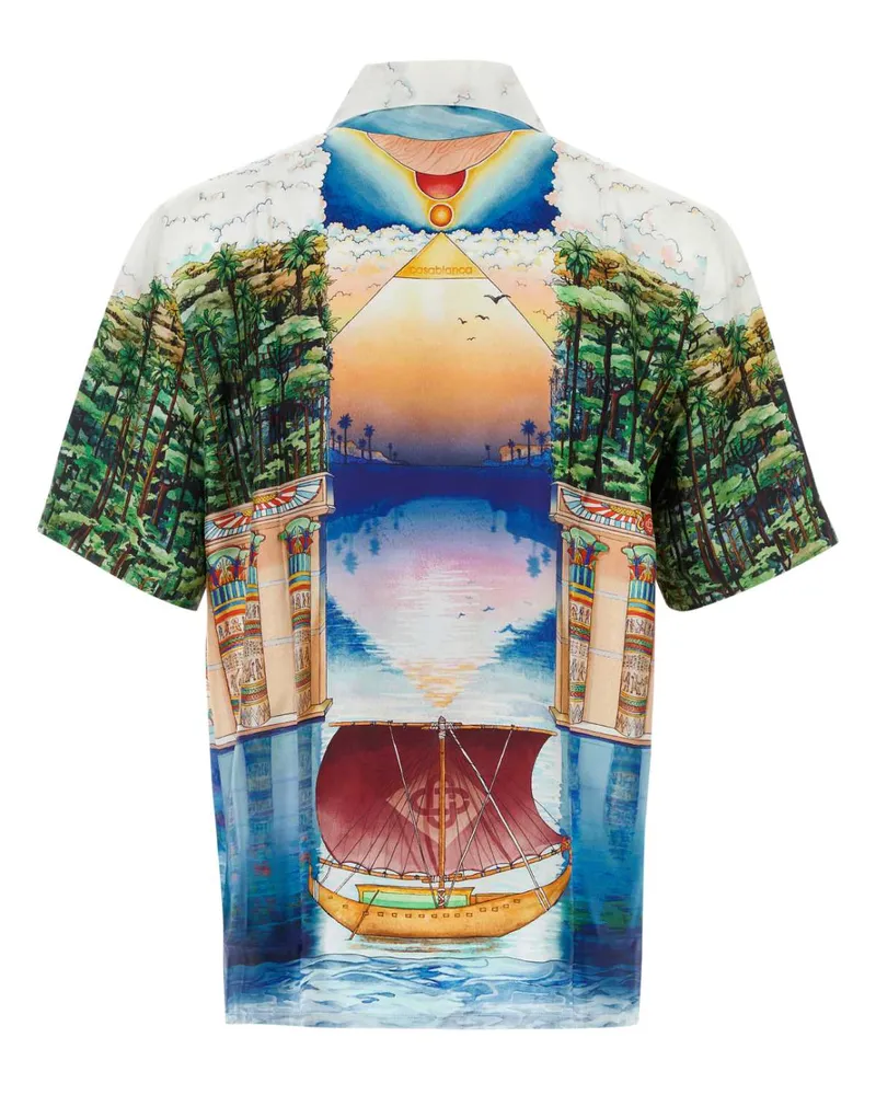Casablanca Paris Men's Printed Silk Shirt Trompeloeil Exterior: Maglieria Sweater Multicolor