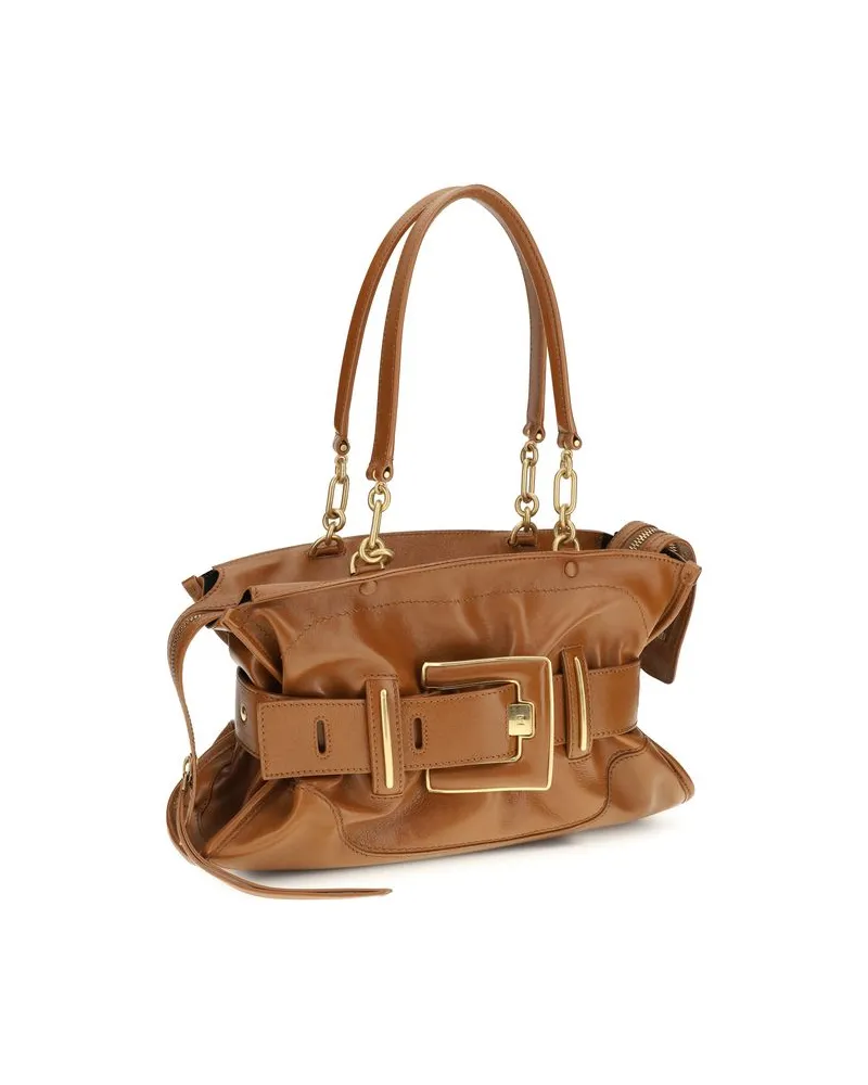 Balmain Women's Brown Calf Leather Bos Taurus Handbag Bag Brown