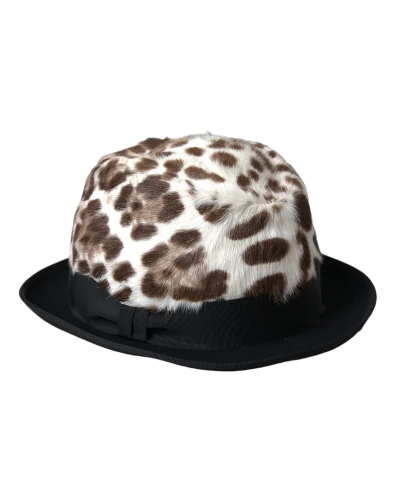 Dolce & Gabbana Multicolor Leopard Women Fedora Hat Goat Leather Cotton Acetate Multicolor
