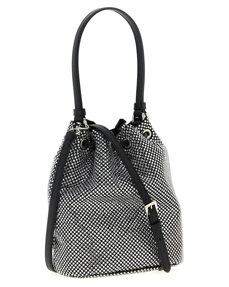 Prada Crystal Satin Bucket Bag — Black Black