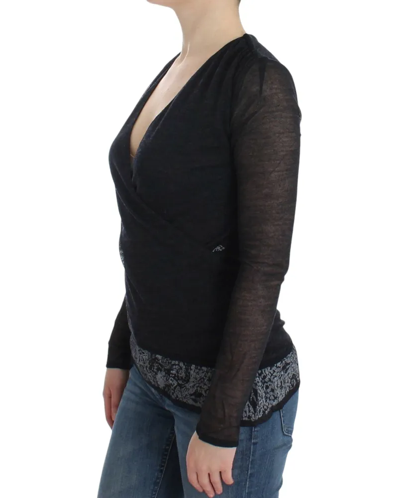 Ermanno Scervino Women Black Wool Blend Stretch Long Sleeve Sweater Rayon Clothing Black