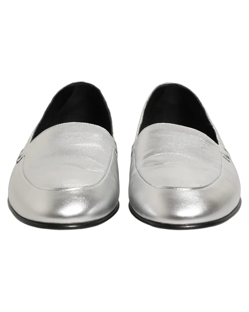 Dolce & Gabbana Men's Silver Leather Dg Logo Slip On Loafers Shoes Silver