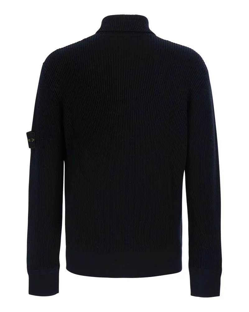 Stone Island Men's Wool Sweater High Collar Blue Tops Top Navy