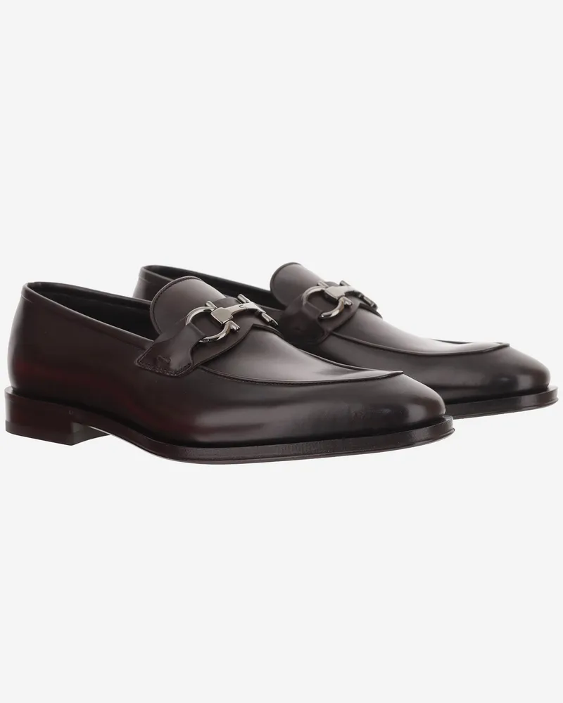 Ferragamo Men's Leather Loafers Dark Brown Calf Brown