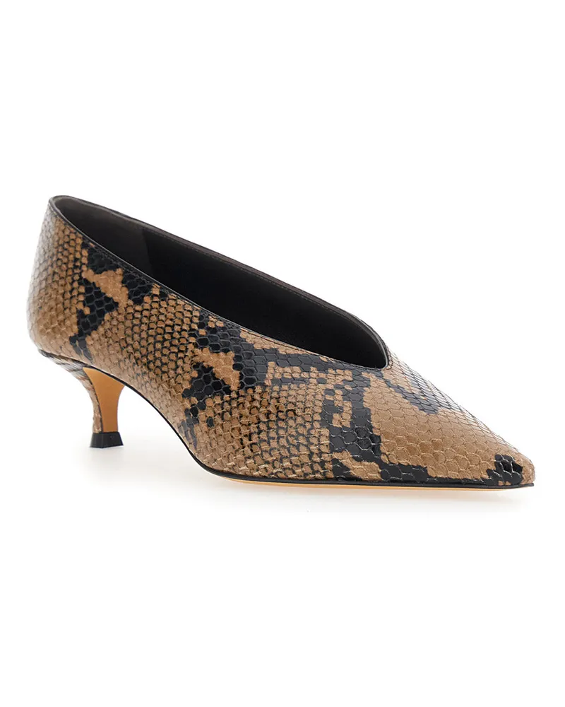 Le Monde Béryl Python-Print Kitten Heel Pump — Beige 