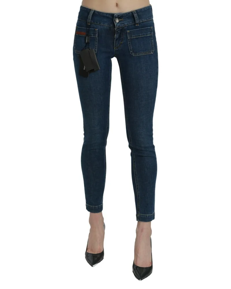 Dolce & Gabbana Women's Blue Slim Fit Cropped Mid Waist Denim Jeans Cotton Elastane Stretch Clothing Blue