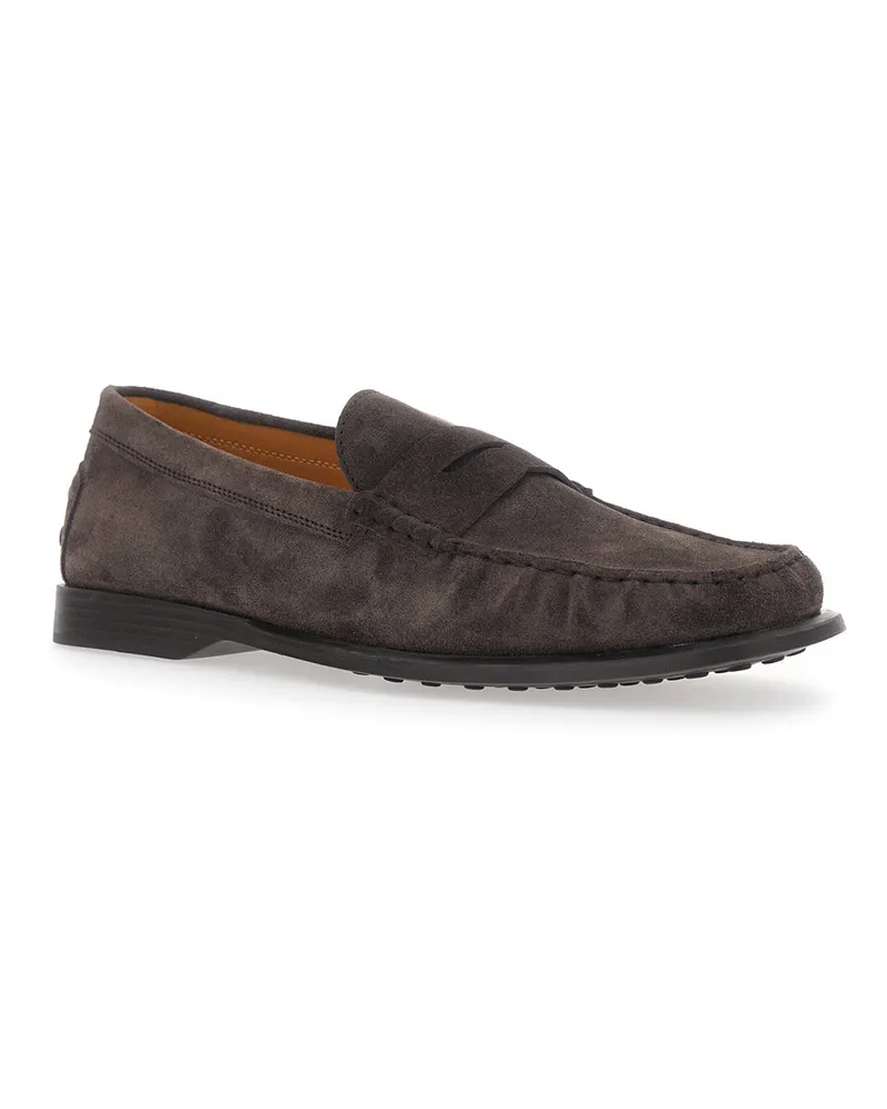 TOD'S Men's Loafers With Pennyslot Suede Brown Calf Leather Brown