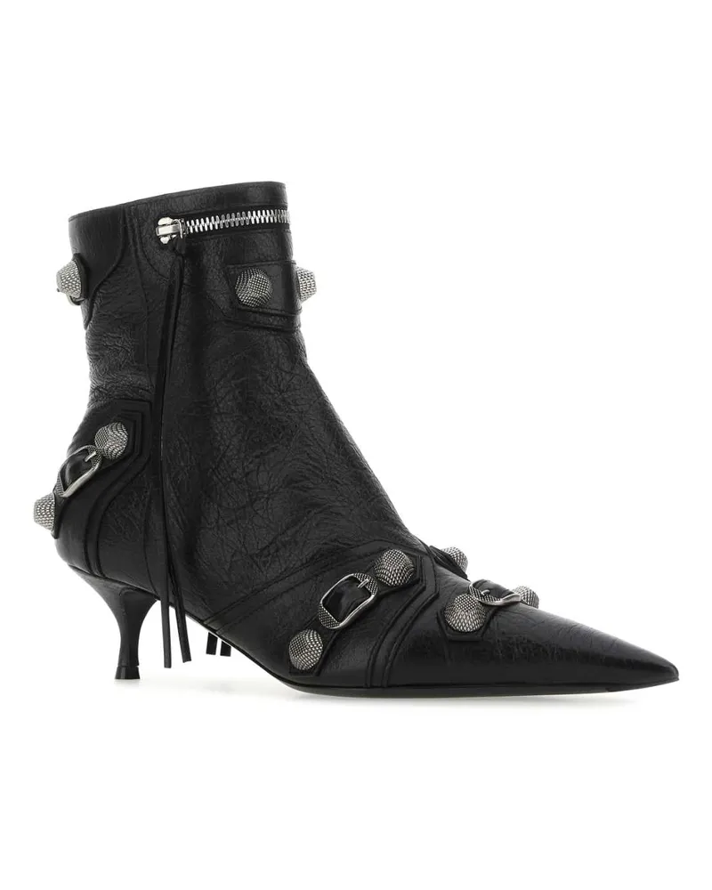 Balenciaga Women's Black Leather Cagole Ankle Boots 1081 Stivali Black