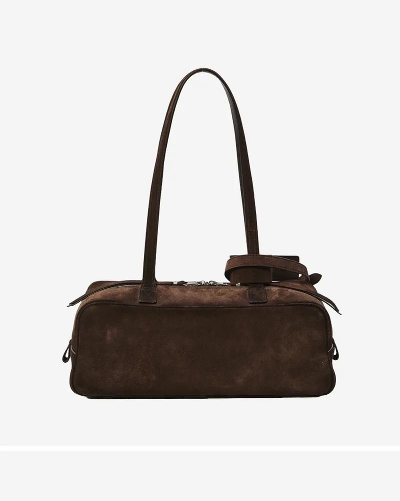 Balenciaga Women's Small Bowling Bag Dark Brown Suede Leather Shoulder Brown