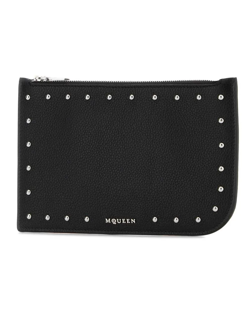 Alexander McQueen Men's Black Leather Pouch Blacksilver Portafogli Black