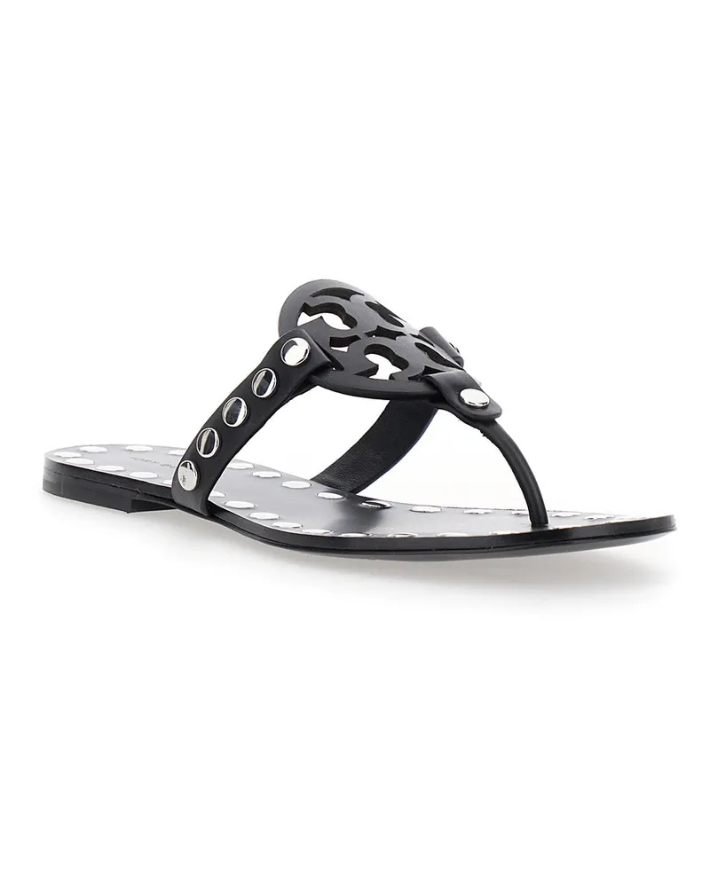 Tory Burch Women's Black Thong Sandals With Logo And Studs Cow Black