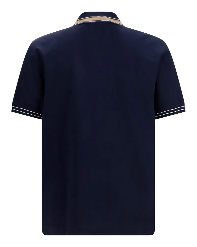 Ferragamo Men's Polo Shirt Cotton Piqué Beige Patterned Medium Knitwear Sweater Navy