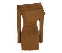 Draped Off-Shoulder Dress — Brown